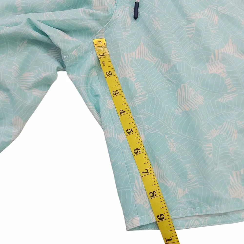 Johnnie-O Swim Shorts Mens Small Aqua Palm Leaf Mesh Lined Swim Trunks Beach